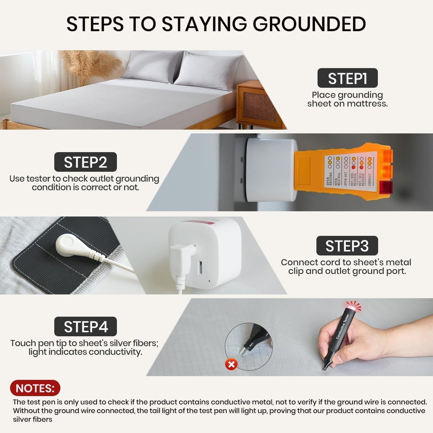 Grounding Sheets King with 88% Organic Cotton & 12% Silver Fiber, Grounding Sheets King Size, Conductive Earthing Sheet for Better Sleep, Stress Relief (75.2"x 80"x 15" White)