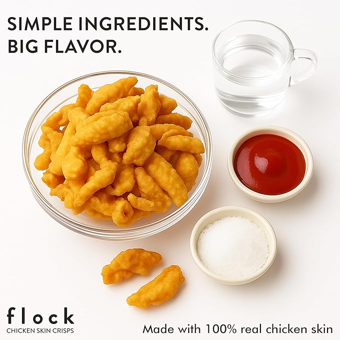 Flock Keto Chicken Skin Chips – Original Flavor, Low Carb, High Protein, Gluten-Free Chicken Crisps, Keto Snack, Low Carb Chips, Protein Crackers, Diet Snacks, 8-Pack (1oz)