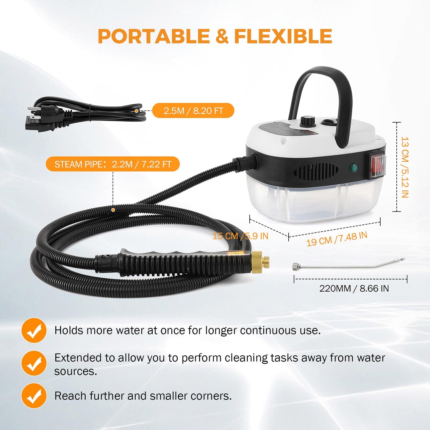 BEAMNOVA White 1L 2500W Car Steamer for Auto Detailing High Pressure Handheld Steam Cleaner + 1.2L Black Steam Cleaner
