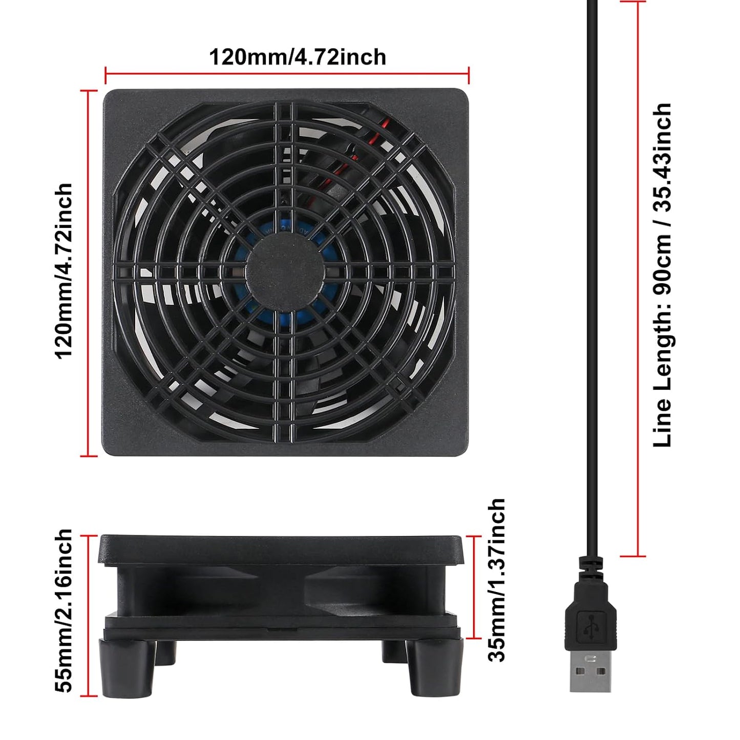 Meimom 2PACK 120mm 120mm 25mm 5V Quiet Fan, Cooling Case Fan for Receiver DVR Xbox TV Box Router x USB Power