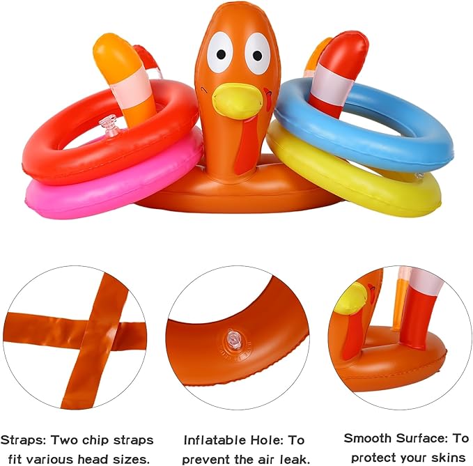 MorTime Thanksgiving 3 Pack Inflatable Turkey Hat Ring Toss Game, Party Game Toss Game Hat for Party Supplies Favors, Party Games for Kids and Adults