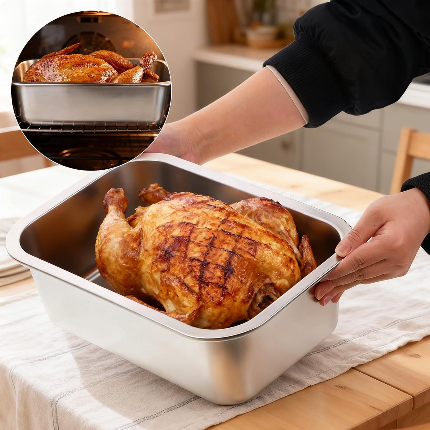 Skiennix 4-Inch Extra Deep Lasagna Baking Pan - 304 Stainless Steel with Lid | 8.5x12.4 Inch, Silver