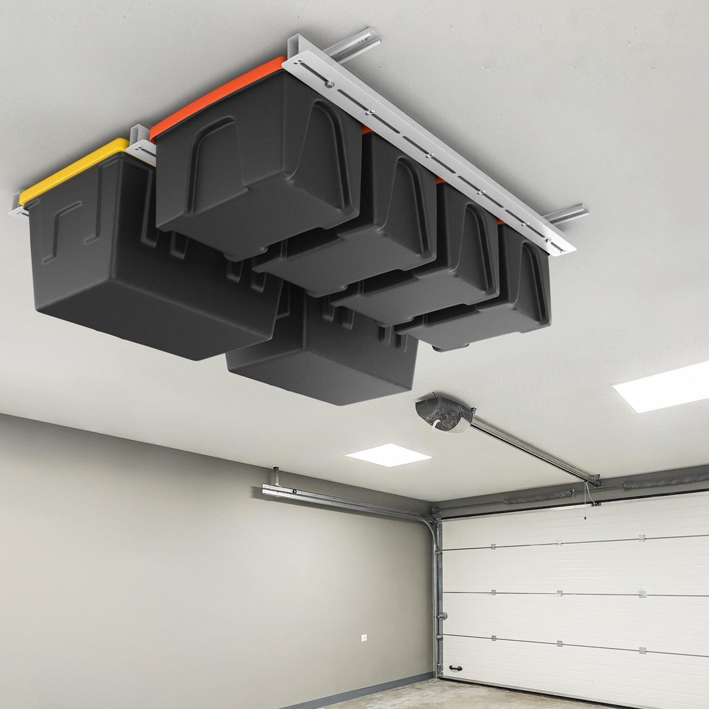 TORACK Garage Ceiling Bin Storage Rack, Overhead Tote Storage Rail System Heavy Duty Adjustable Tote Slide Rails Garage Bins Storage System(White, Bins are not included)
