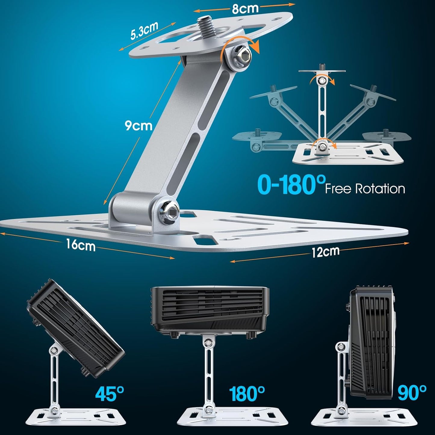 1/4" DAWASAPAT Adjustable Projector Stand with Screw, Silver Ceiling Mount for Home Office Studio, Mini Projector