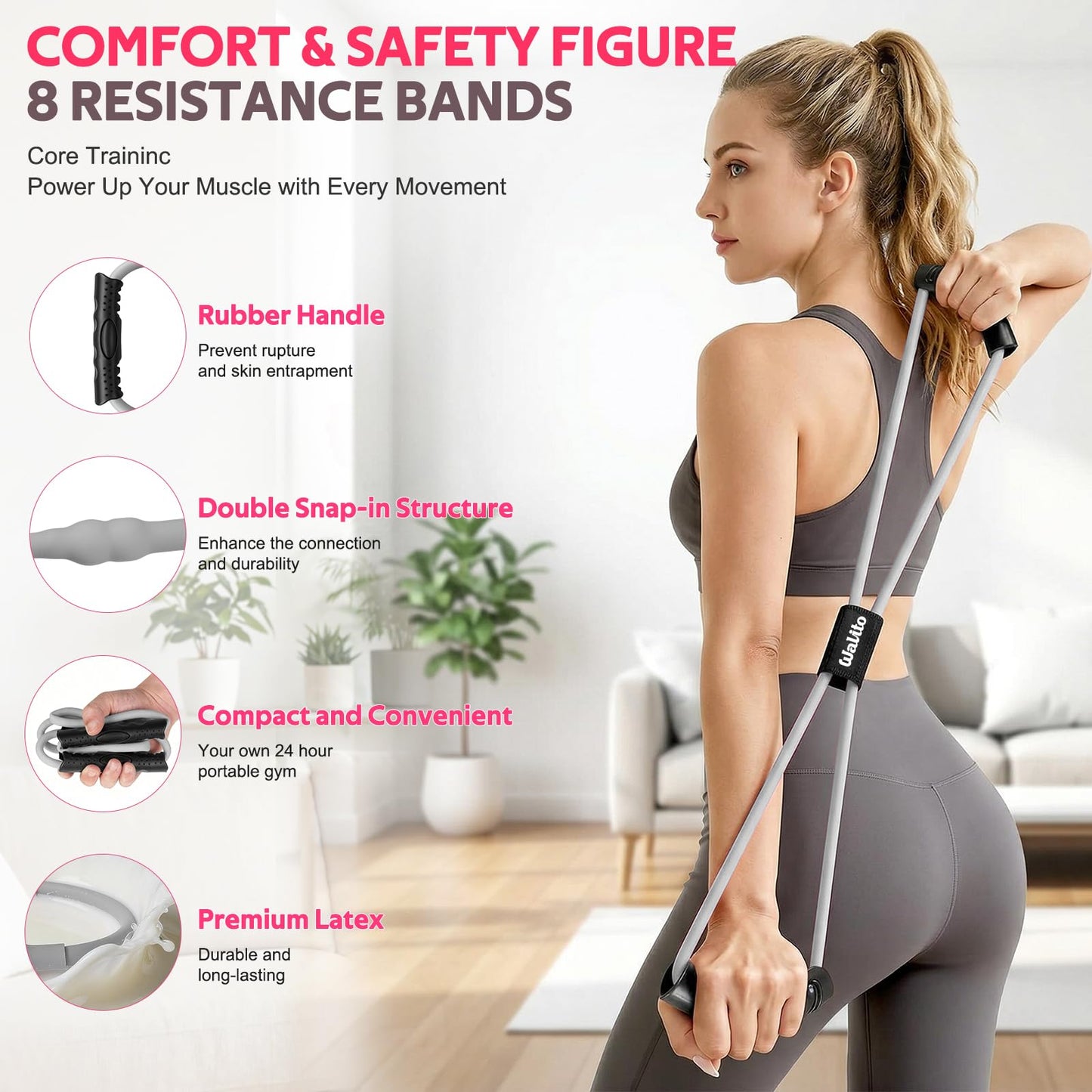 WALITO 15 PCS Pilates Kit, Adjustable Pedal Resistance Band with Handle, Figure 8 Resistance Band for Exercise Women, At Home Workout Equipment Set with Yoga Ball & Booty Bands for Full Body Gym