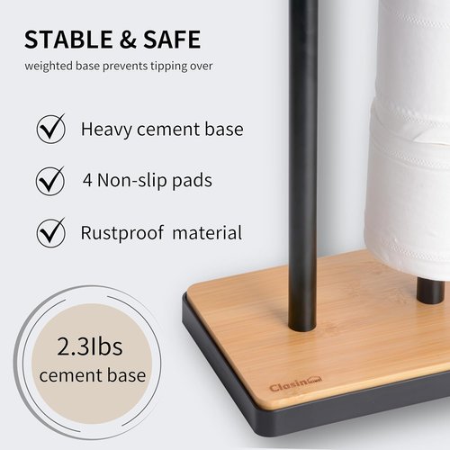 Clasin Home Toilet Paper Holder - Free Standing Design with Storage & Top Shelf | Black Bamboo Style