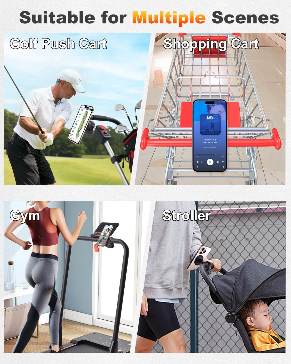 Magnetic Golf Push Cart Phone Holder MagSafe Hands-Free 360° Adjustable with Strong Magnets Phone Mount Compatible with Clicgear, Bag Boy, Sun Mountain, Golf Push Cart Accessories for All Cell Phones