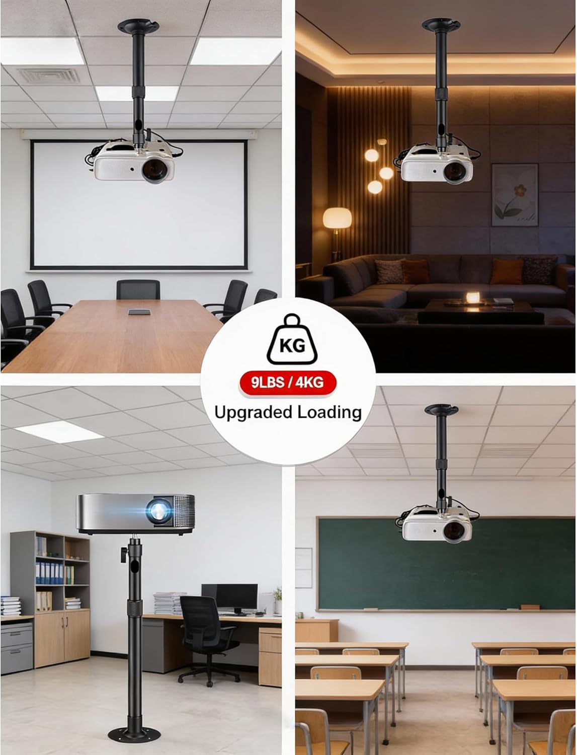WINRIOO 14-24 in,4-Hole Universal Projector Ceiling Mount Adjustable Length & Single-Hole Compatible Bracket for Home