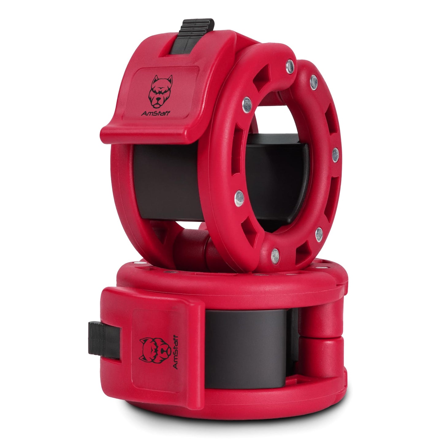 AmStaff Fitness Barbell Collars Clamps – Quick Release 2 inch Locking Olympic Bar Collars for Weightlifting, Powerlifting, and Strength Training (Pair, Red)