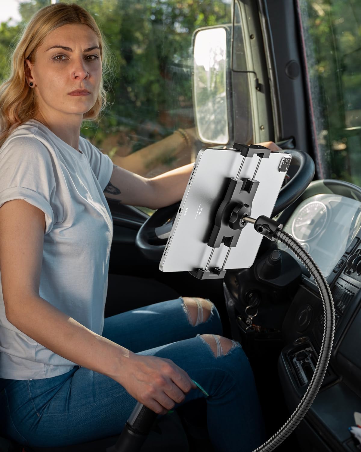 woleyi 20inch 4-13" Car Seat Rail Tablet Holder for Truck, Gooseneck Heavy-Duty Front Passenger Seat Tablet Mount