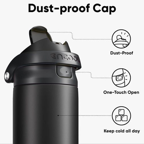 ENCOOL Insulated Water Bottle - Leakproof Dual-Sip Design for Work & Gym | 24 oz, Jet Black