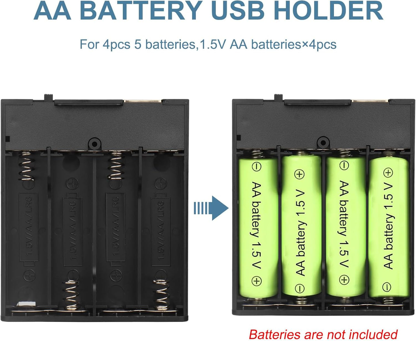 VWEICYY 2 4 2PCS 4 1.5V PCS AA Battery Holder with USB Port, x AA Battery Holder Case