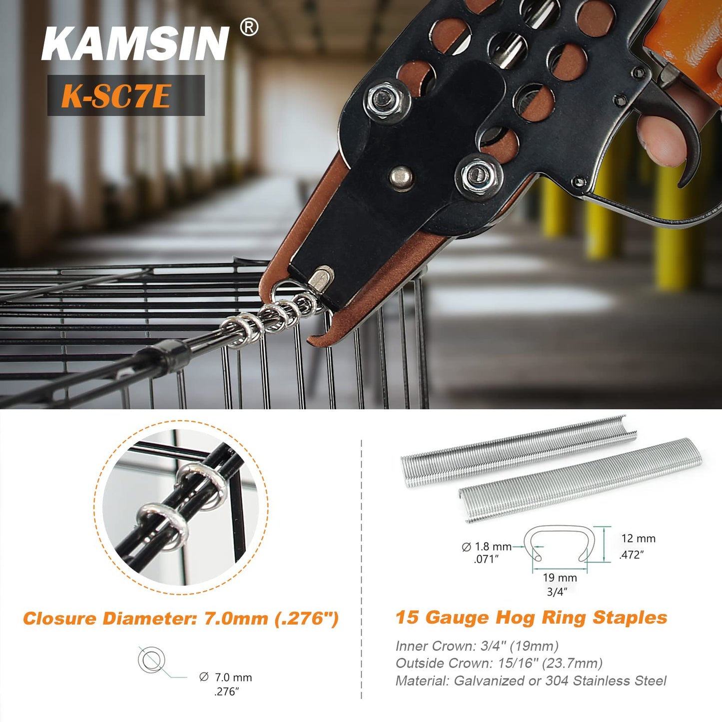 Bundle of K-SC7E Hog Ring Gun and 1,000 Stainless Steel Staples