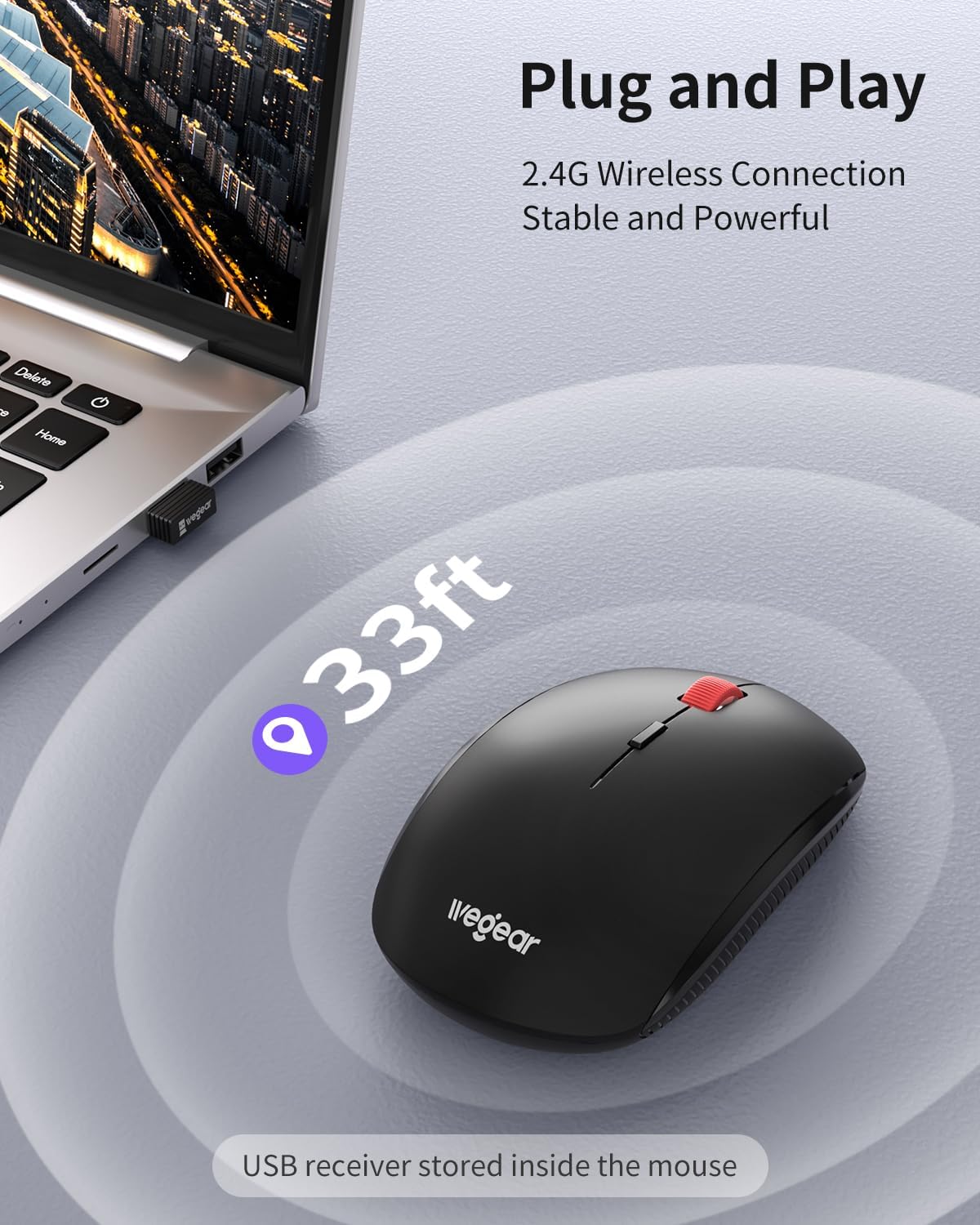 wegear 2.4G 5-Level 4000 iPad,24-Month Wireless Mouse, Slim Mini Cordless Computer Mouse, Ergonomic Grips, Adjustable