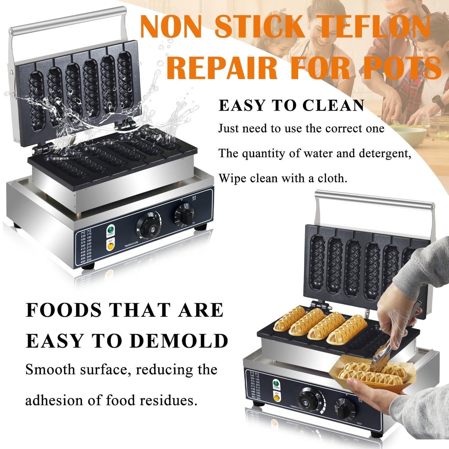Commercial Corn Dog Waffle Maker,1600W Lolly Stick Waffle Maker,6 Slice Non-Stick,Stainless Steel Corn Hot Dog Waffle Iron with Temp and Time Control, for Restaurant Bakery Snack Bar Family.