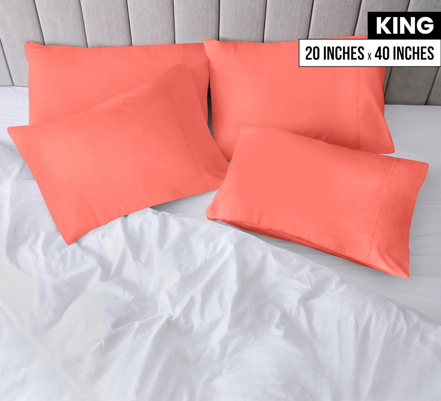 Utopia Bedding King Pillow Cases - Soft Brushed Microfiber - 4 Pack | Fade Resistant 20 X 40 Inches (Coral)