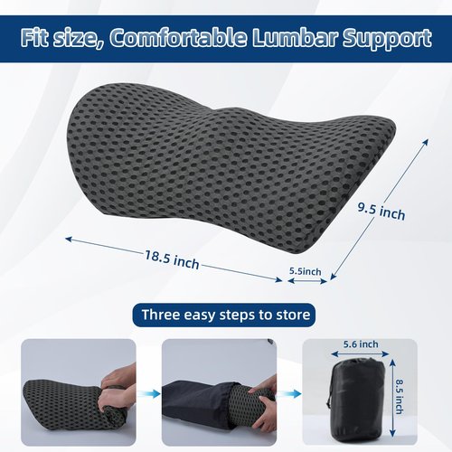 Lumbar Pillow, Memory Foam Lumbar Support Pillow for Office Chair and Car Seat, Ergonomic Streamline Back Pillow for Lower Back Pain Relief, Back Support Pillow for Sitting, Driving, Traveling