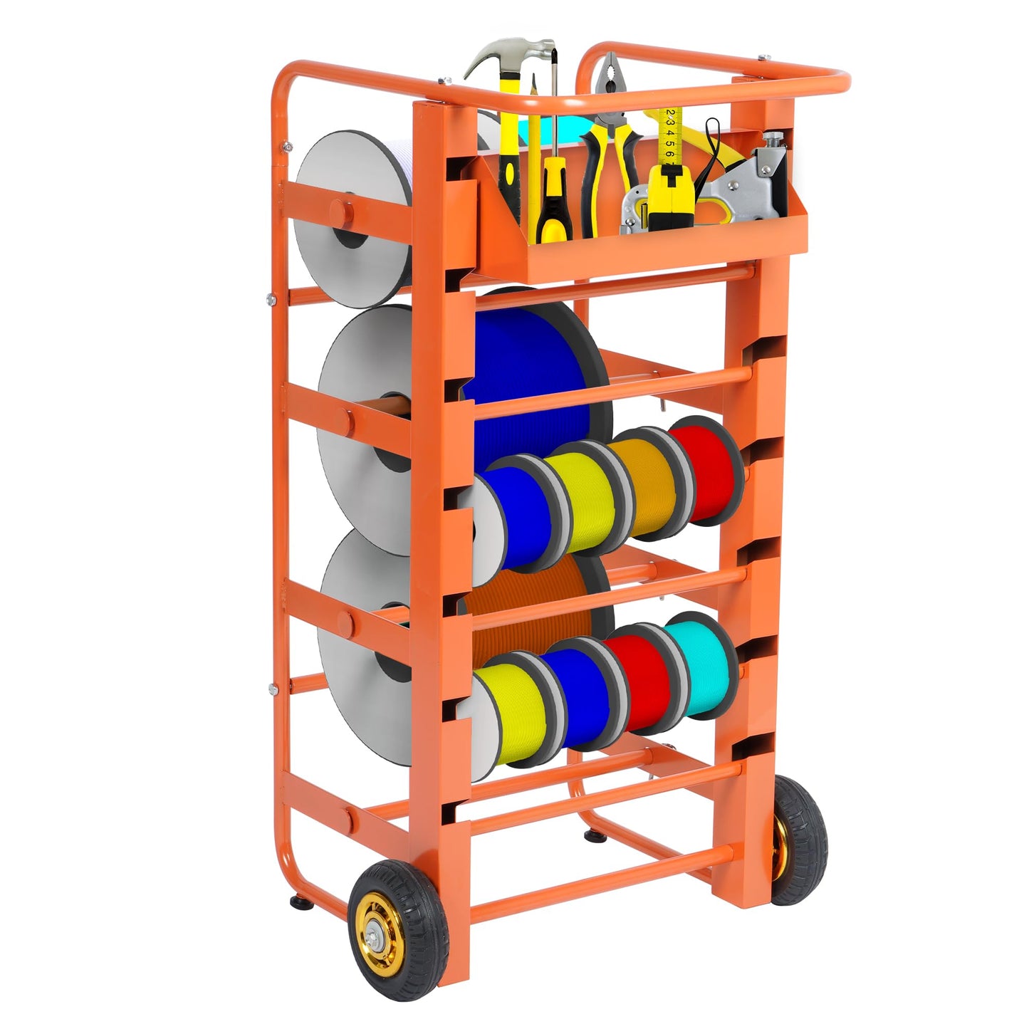Gtouse Wire Spool Rack, Multi-Spool Wire Cart Cable Caddy, 11 Rods Heavy Duty Electrical Wire Spool Storage Holder with Wheels, Cable Spool Dispenser Rack for Electrical Industrial Retail