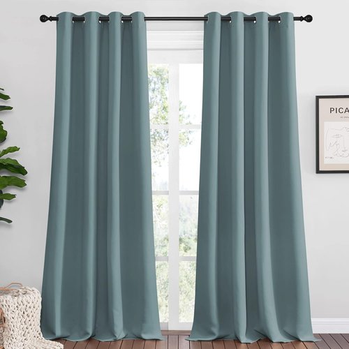 NICETOWN Modern Blackout Curtains - Noise Reducing Thermal Insulated Drapes, Greyish Blue, 2 Panels, W55 x L102-Inch