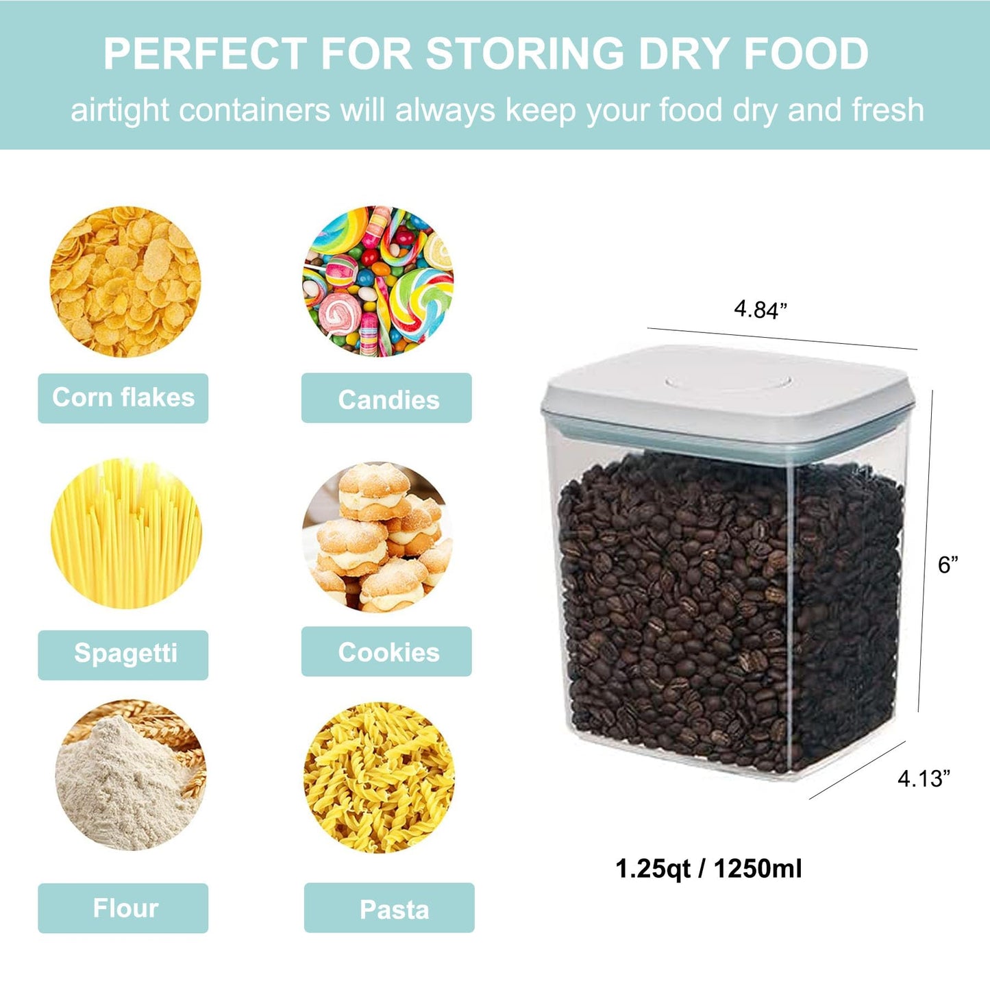 Cozey Daily Airtight Food Storage Container Pop Containers With Lids, Bpa Free for Spaghetti Cereal Flour Rice Kitchen Organizer (rectangle 1250ml / 1.25qt)