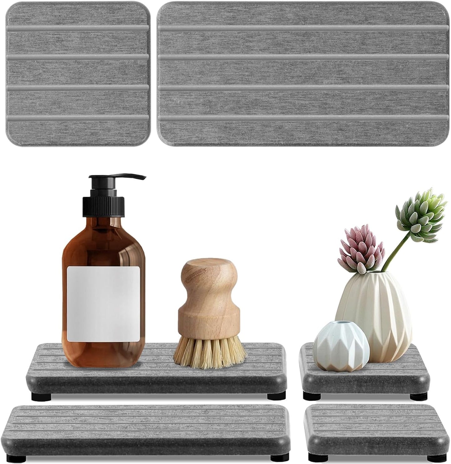 Skiennix Stone Drying Tray - Fast Drying Diatomite Soap Tray for Bathroom & Kitchen | 4PCS Set