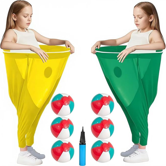 Giant Granny Pants Toss Game Set - Funny Outdoor Party Game with 1 Pair of Giant Pants, 6 Bouncy Balls & Air Pump - Hilarious Fun for Backyards, Families, Adults, Reunions & Team Building