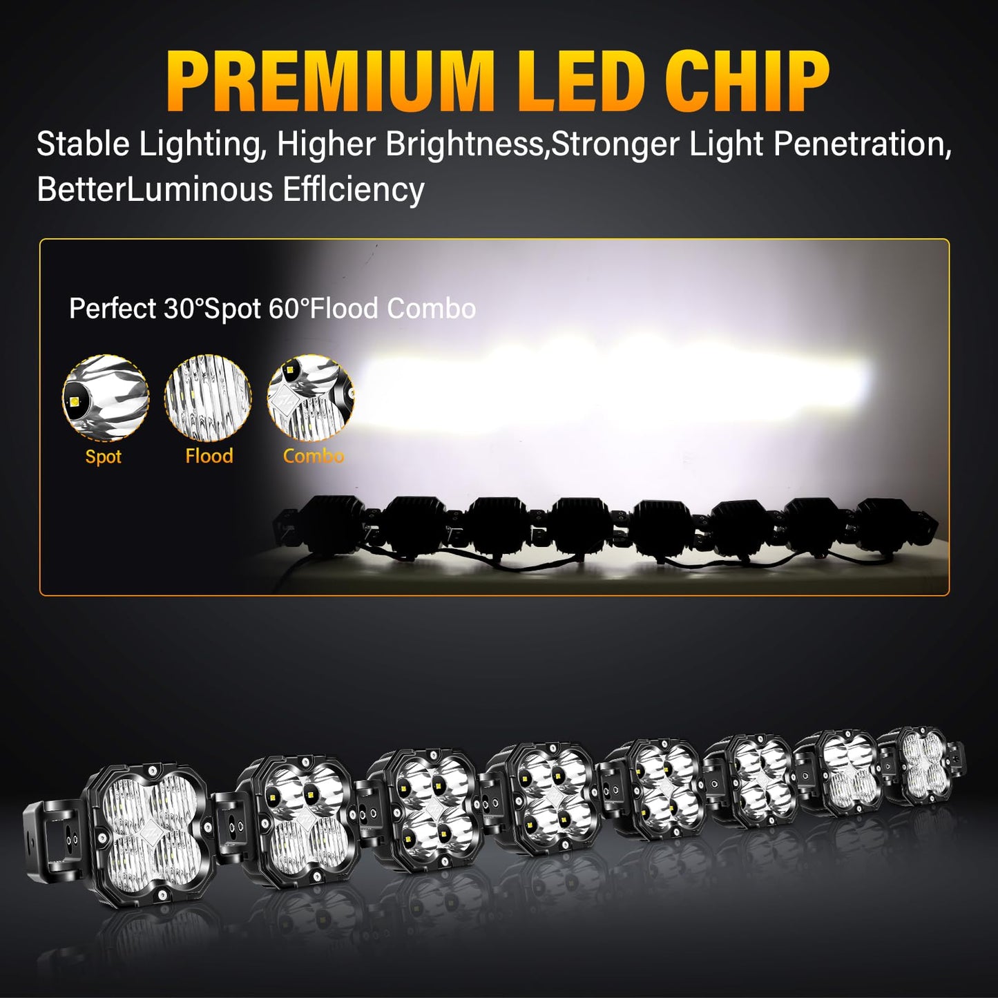 SKYWORLD 52in 8 Pcs Cube LED Pod Light, 4 Inch 30W Spot Flood Combo Beam Work Lights,5500K Car Off-Road Driving Lamp for ATV, UTV, 4x4, Tractor,Truck,Motorcycle