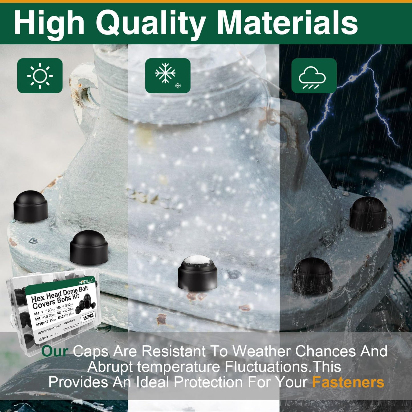 150 Pcs Metric Plastic Bolt Caps, Hex Head Dome Covers for M4–M12 Bolts, Waterproof Dustproof Protective Nut End Caps