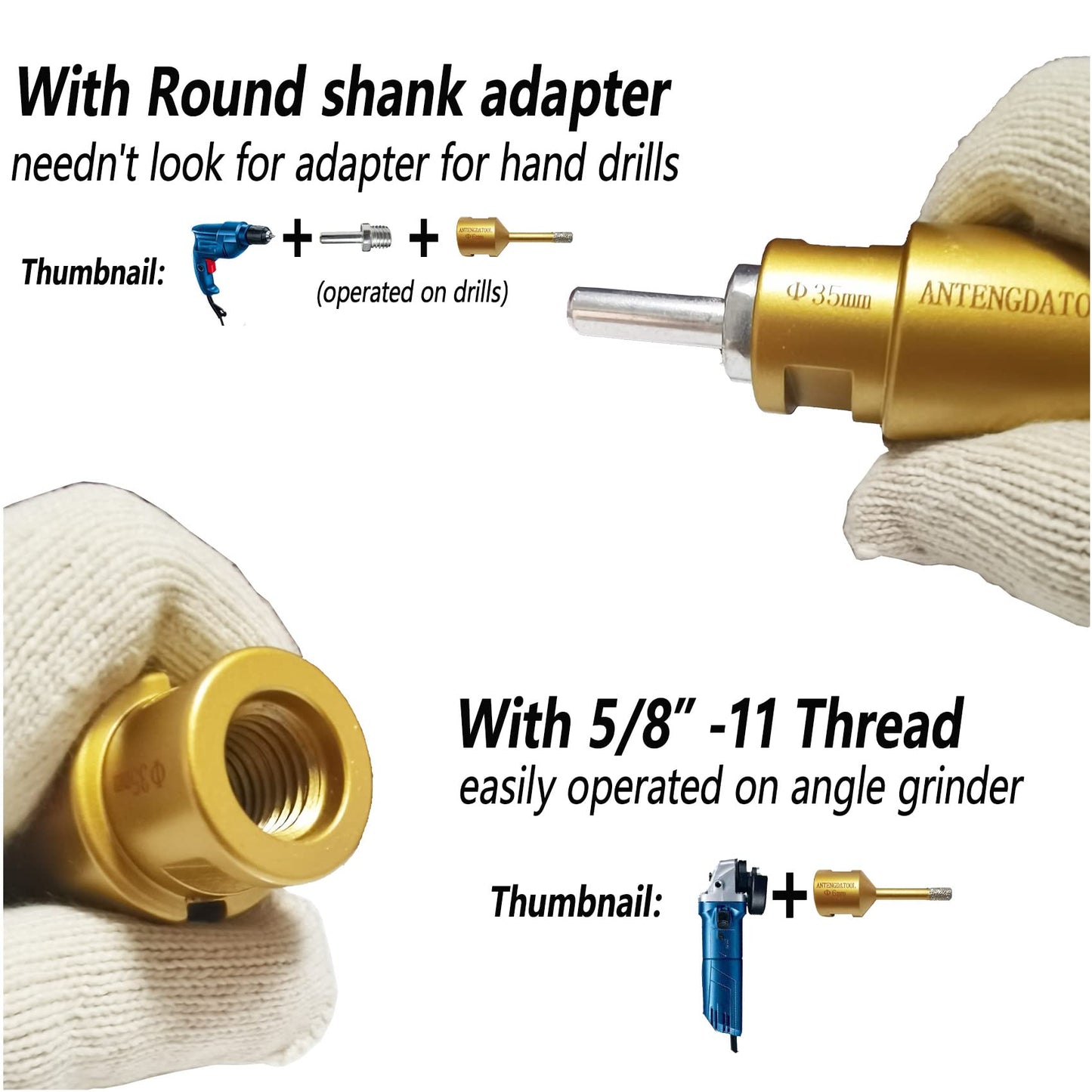 Antengdatool Dry/Wet Diamond Hole Saw Kit, Porcelain Tile Core Drill Bits Set Cutter for Ceramic Marble Brick Granite Stones Angle Grinder(6/8/10/20/25/35/50/75/100,50mm)