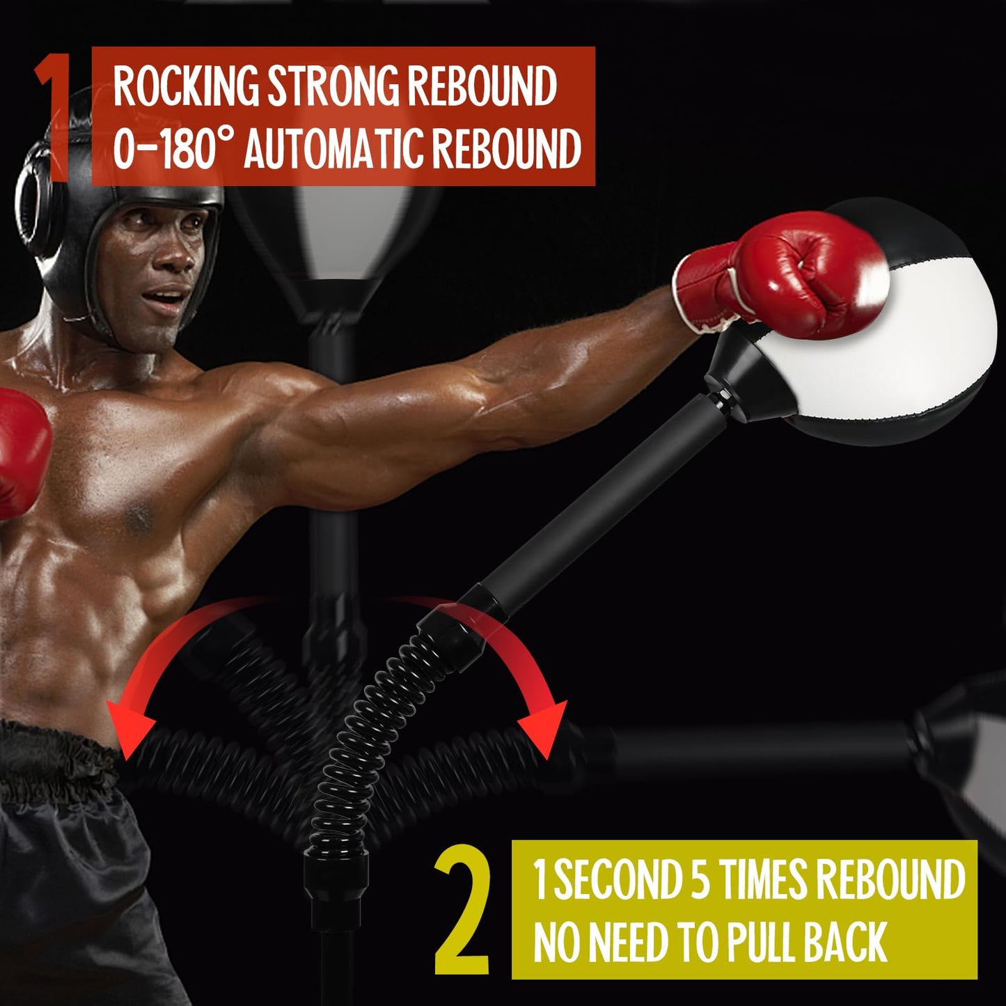 Reflex Bag Speed Bar with Stable Base - MMA High Energy Spring - Reflex Ball Free Standing Boxing Bag with Adjustable Height & Durable Stress Relief Ball for Fitness Enthusiasts (Black White)