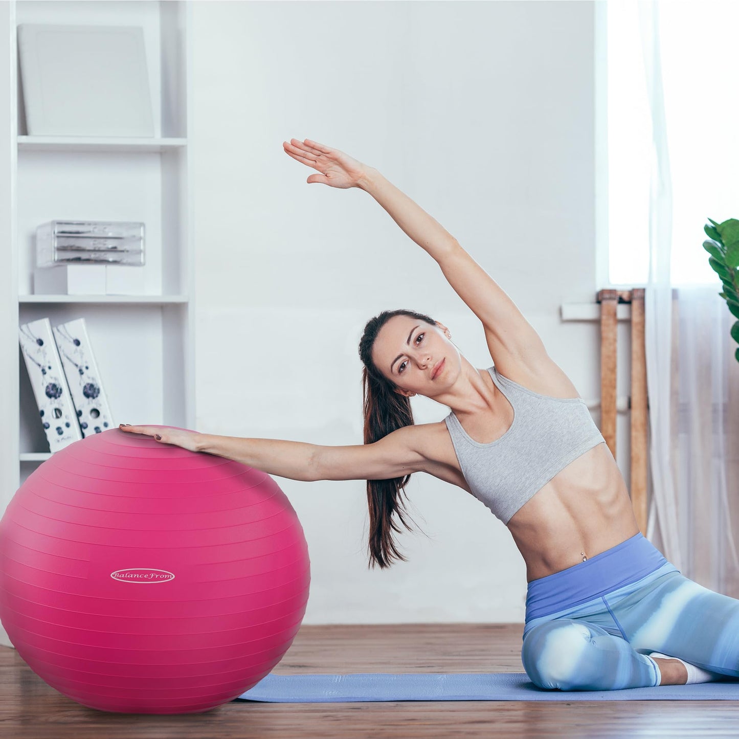 Fitvids Anti-Burst and Slip Resistant Exercise Ball Yoga Ball Fitness Ball Birthing Ball with Quick Pump, 2,000-Pound Capacity, Pink, 30-inch, XL