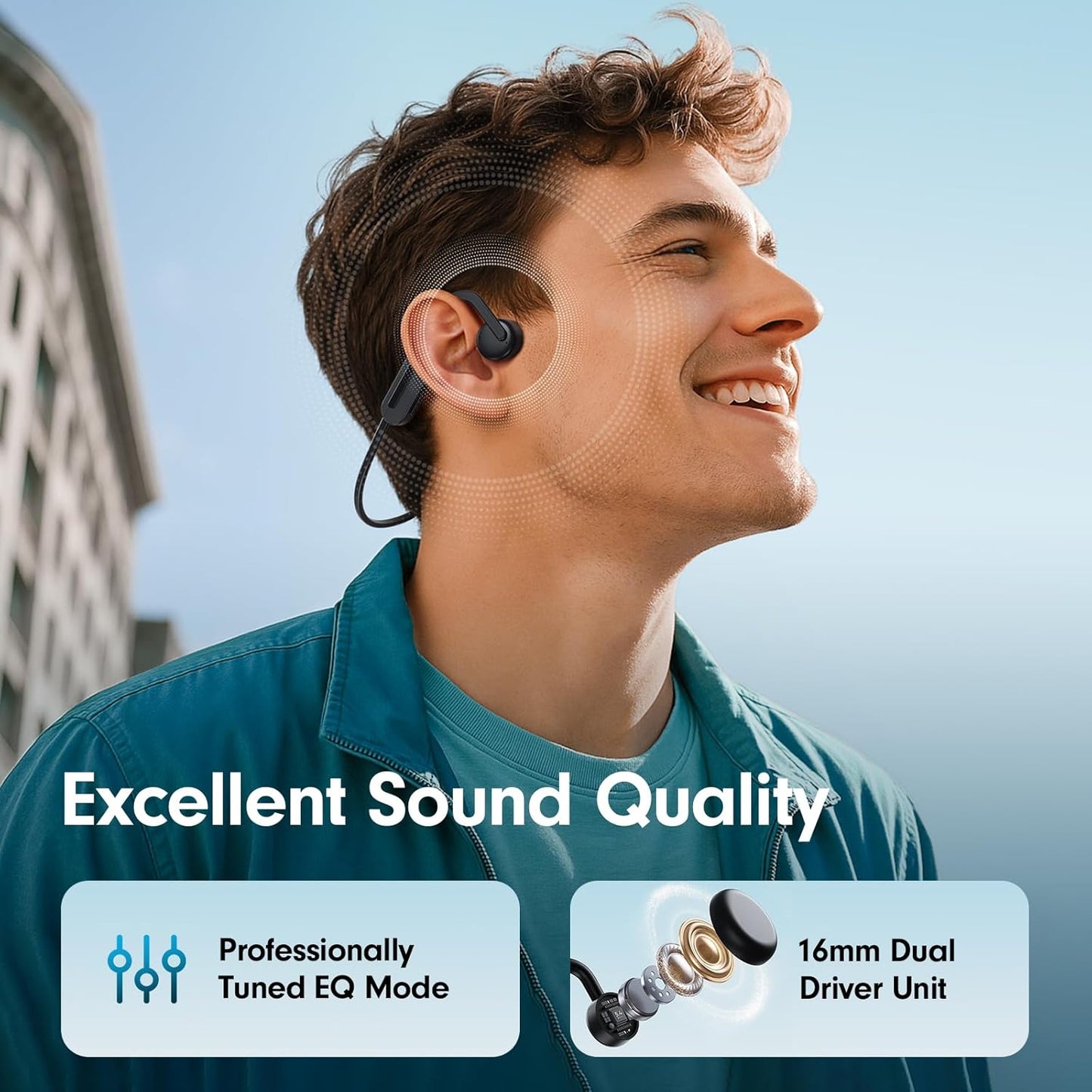 Qyzue 10H Bone Conduction Headphones, Open Ear Headphones, Superior Sound Wireless Bluetooth Running Headphones
