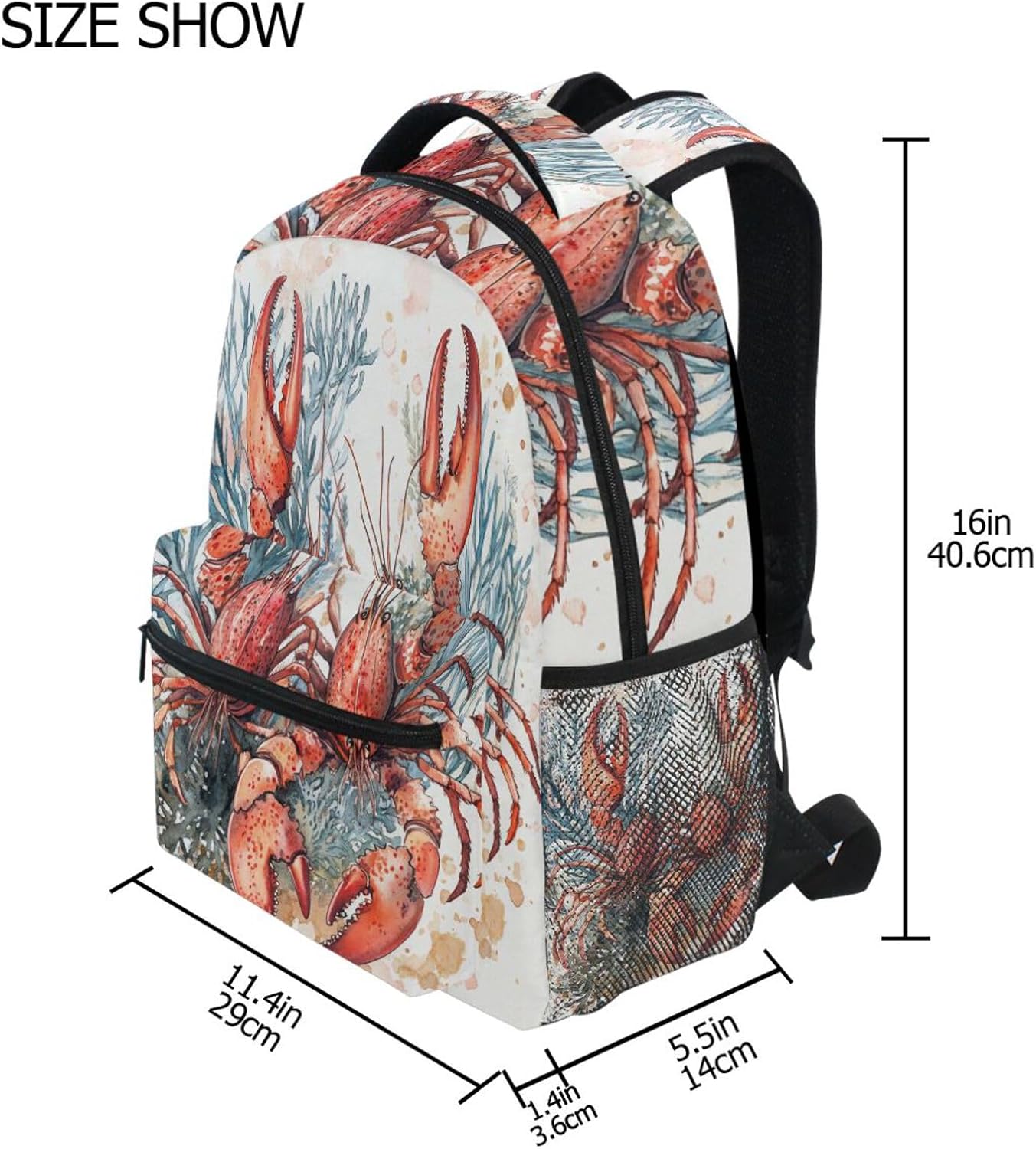 Krafig Backpacks Backpack Daypack Watercolor Red Lobsters Corals Boys Girls Kids School Bookbag, School Bag Travel