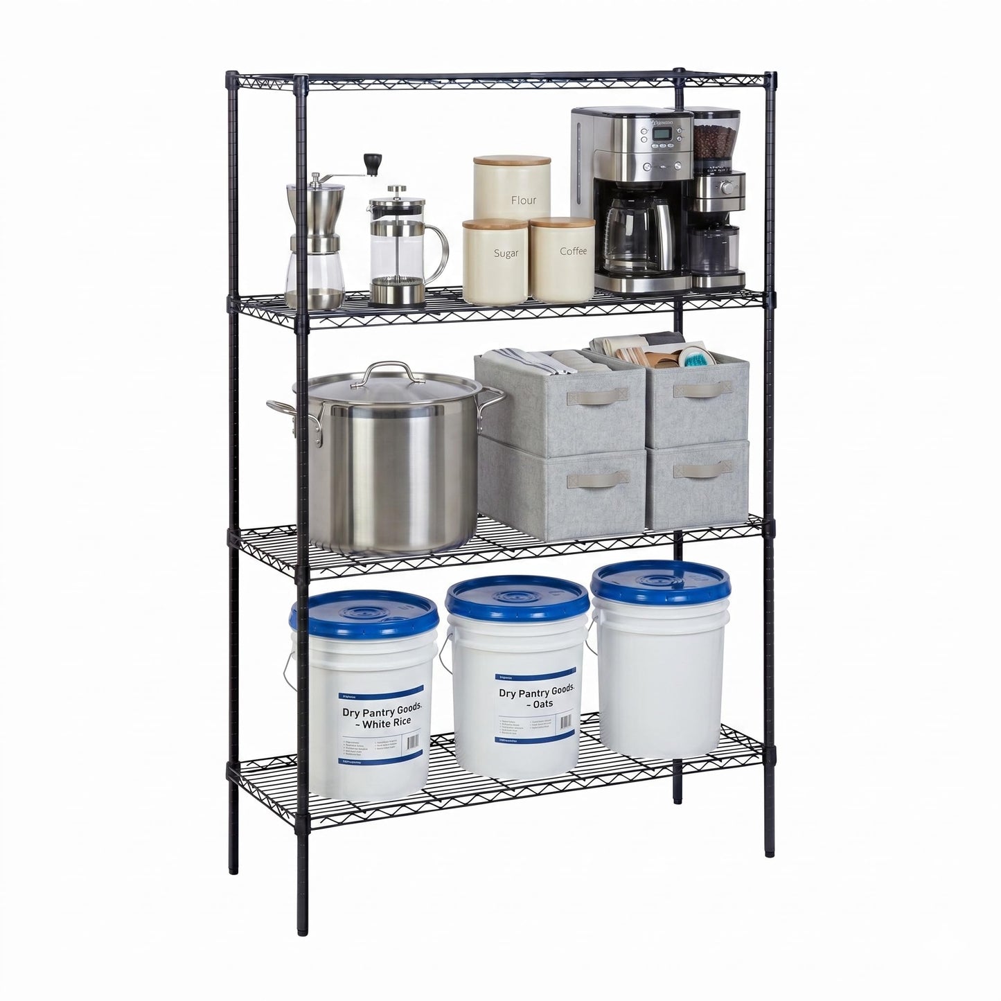 Honey-Can-Do 4-Tier Heavy Duty Extra-Wide Adjustable Shelving Unit, 350-lb Per Shelf Metal Storage Rack, Wire Shelf for Garage Workshop Basement, Black, 48 x 18 x 72 in