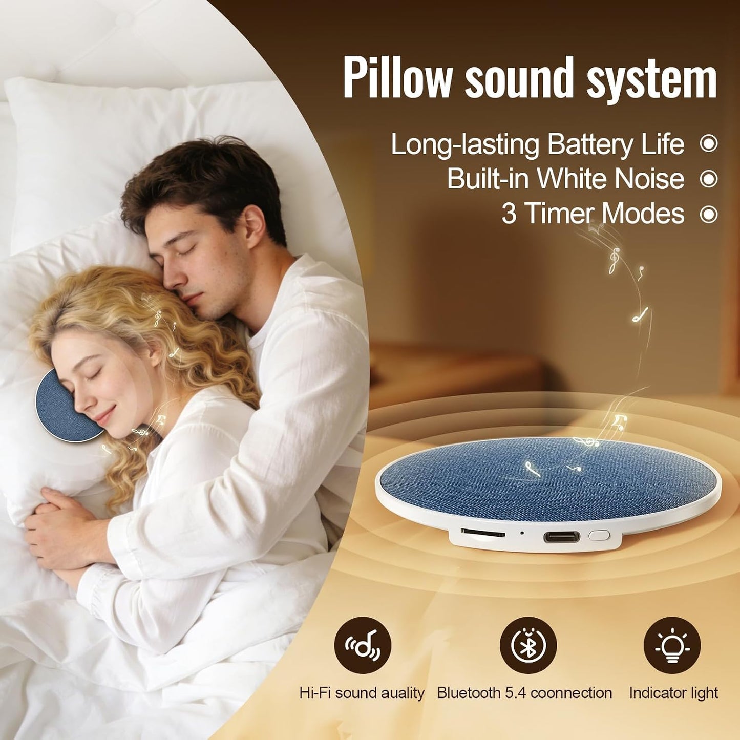 LIDEEYA Pillow Speaker, Bluetooth Pillow Speaker for Sleeping with White Noise, Under Pillow Speaker, Ultra-Thin