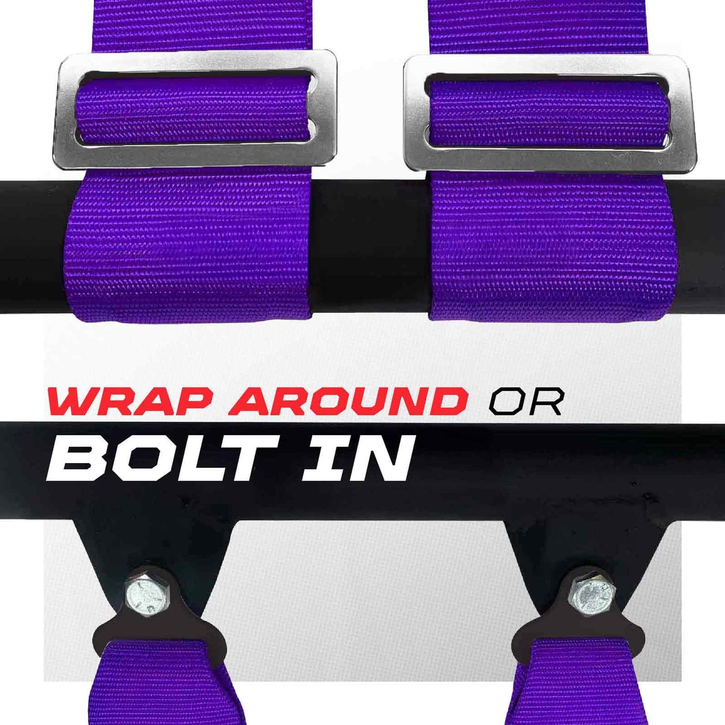 2pc Harnesses for Bucket Seat, quick release Racing Harness with 9 color options, Race Car, UTV, RZR (Purple 4pt, 3 inch) [6008P2]