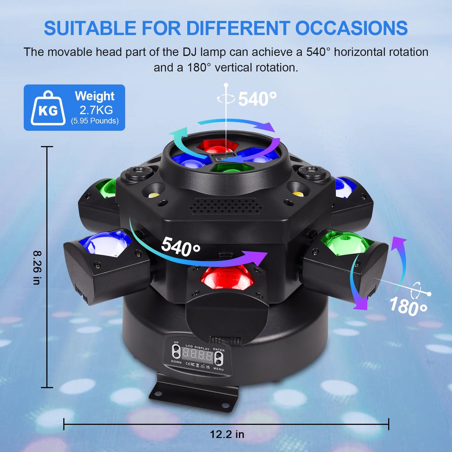 Moving Head DJ Lights, 150W RGBW LED Moving Head Lights, 6 Arms Party Light, 4 in 1 Bee-Eyes Effect Light, Red Green Starry, White & Amber Strobe, Support DMX-512 & Remote for Party Bar Disco Club DJ
