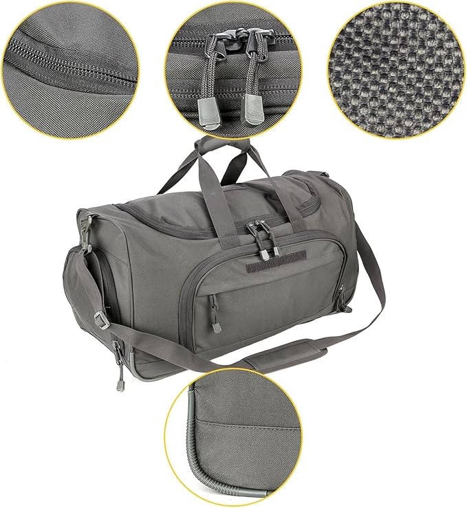 Gym Bag for Women & Men Tactical Duffle Military Weekender Work Out Lightweight Waterproof Sports Tote Shoe Pocket Gray