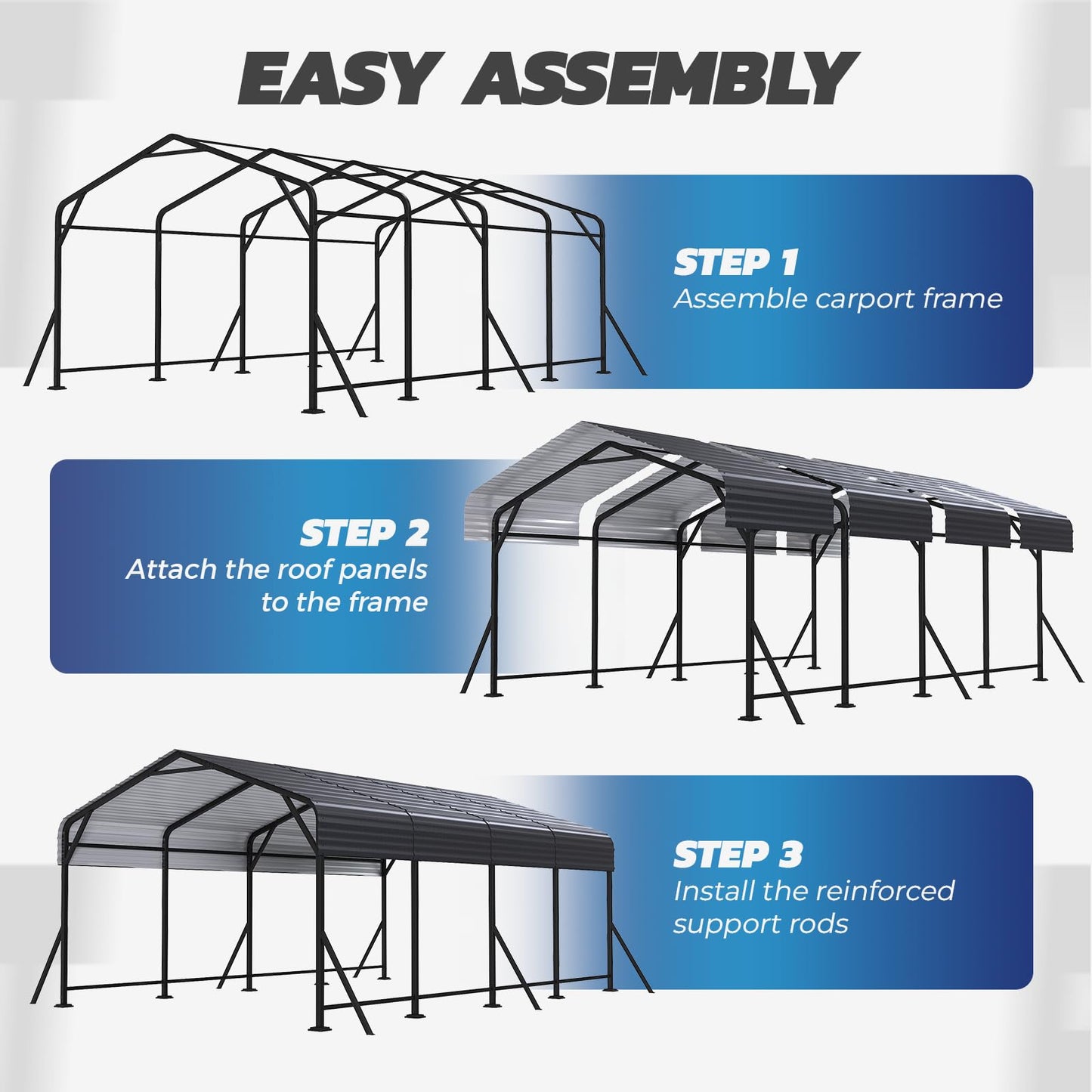 EROMMY 12' x 20' Heavy Duty Metal Carport with Galvanized Steel Roof & Base for All-Weather Protection, Outdoor Carport Garage, Versatile for Car, Boat, Tractor, and Party Use, Dark Gray