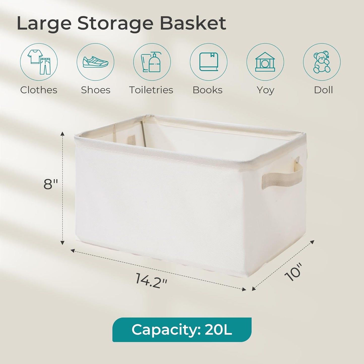 Storage Basket Bins - Large Collapsible Fabric Organizers with Metal Frame | 3-Pack Beige for Home & Office