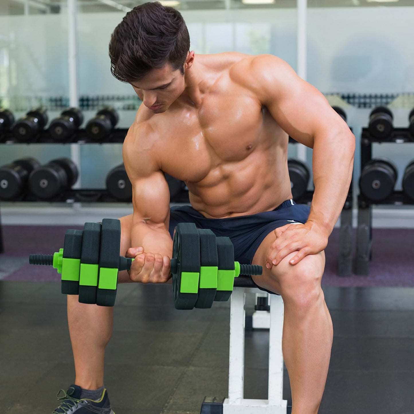Adjustable Dumbbell Set, 4 in 1 Free Weights Dumbbells Set with Connector, Barbell Weight Set Used As Kettlebells, Barbell, Push Up Stand, Fitness Exercise for Home Gym Suitable Men/Women