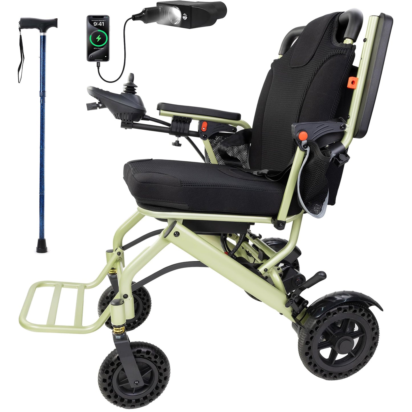 33lb Ultra Lightweight Electric Wheelchairs for Adults - 15 Mi Range & 360W Dual Motor, 330lb Capacity, 2s Instant Foldable Motorized Wheelchair with Removable Battery, Airplane Approved(Apple Green)