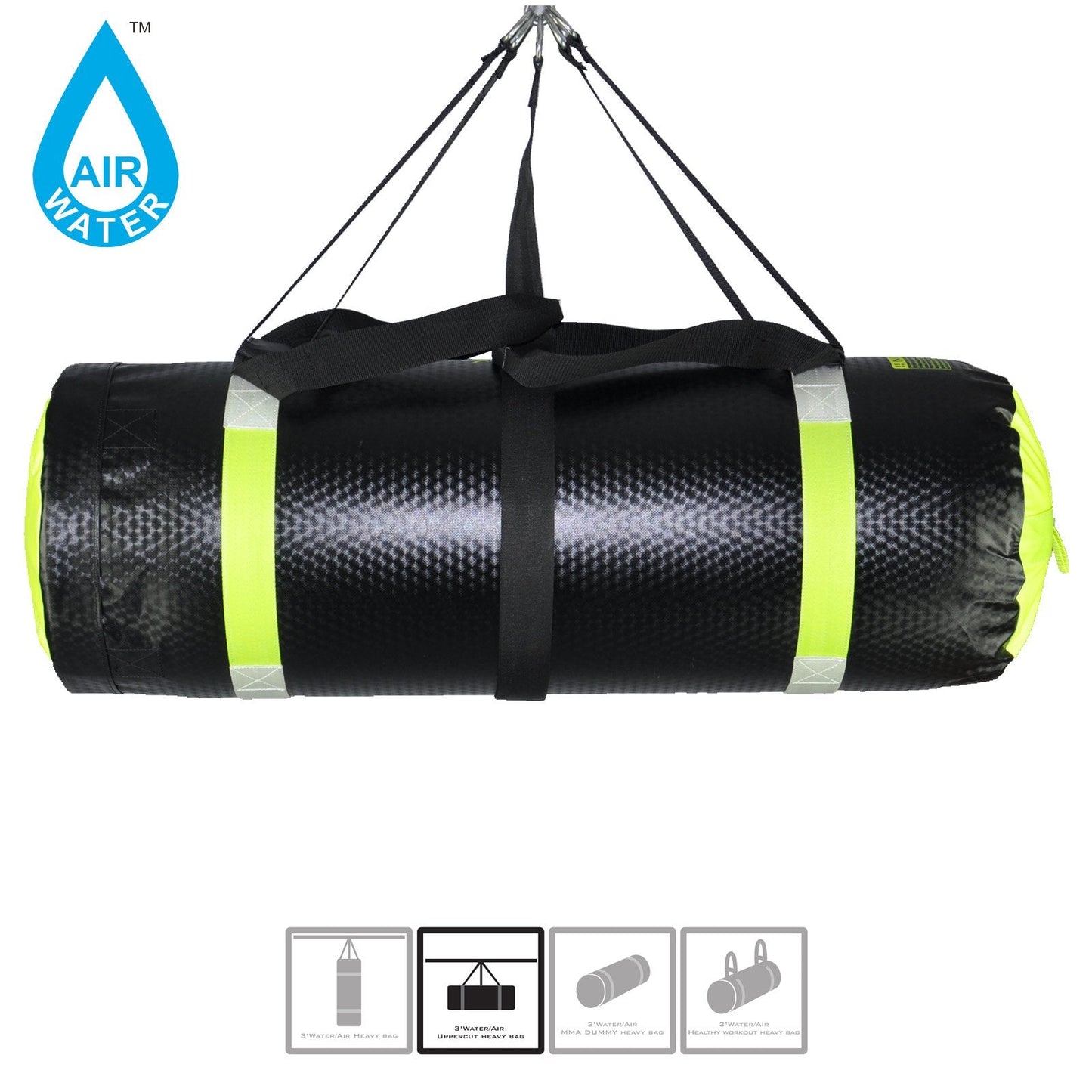 MaxxMMA 3 ft 4-in-1 Water/Air Heavy Bag | Training & Fitness, Uppercut Workout, MMA Grappling, Punching Bag (Black/Neon Yellow)