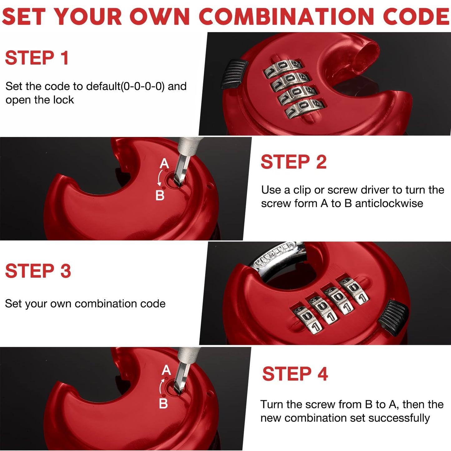 Maitys 10 Pack 4 Digit Combination Locks Stainless Steel Code Disc Lock Combo Padlock with Hardened Steel Shackle for Sheds Locker Storage Unit Gym Fence Gate Outdoor Indoor, Round (Red)