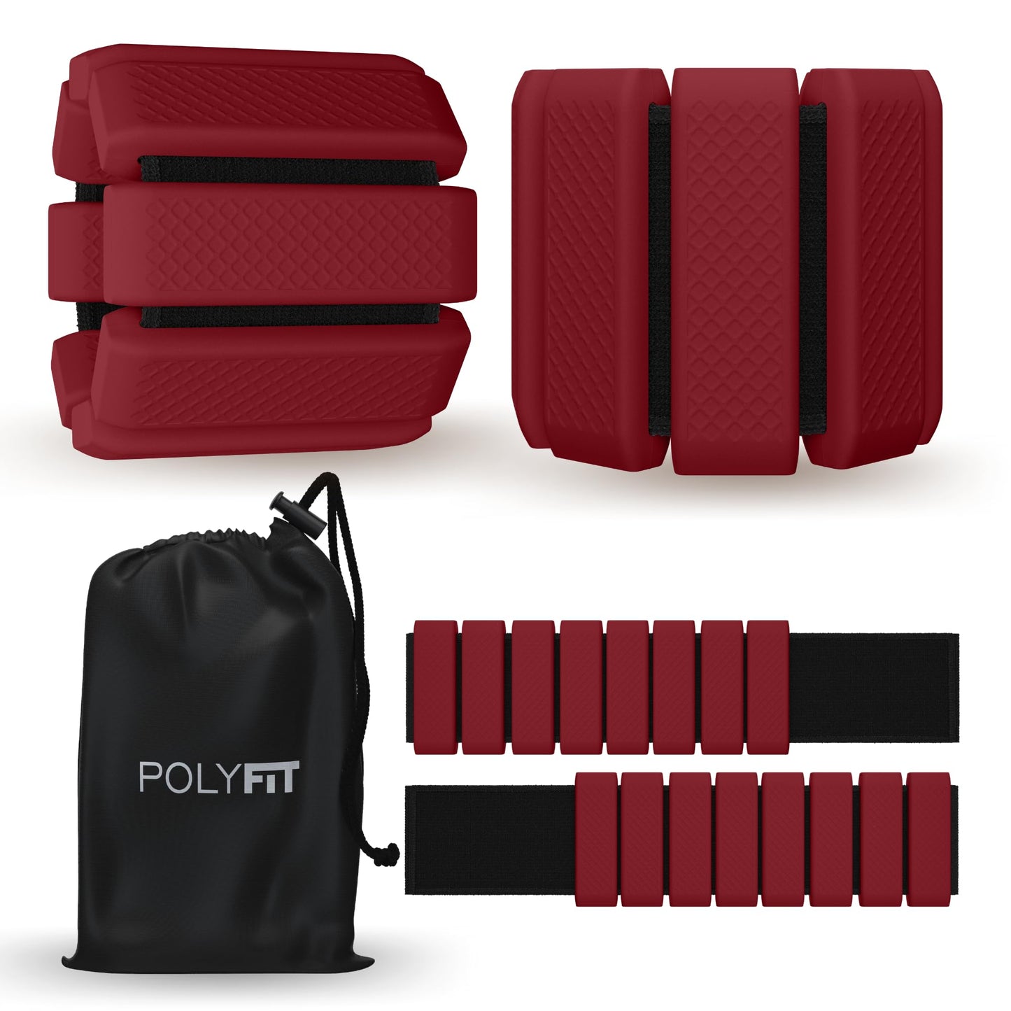 Polyfit Wrist & Ankle Weights - 1 Pair - Wearable Ankle Weights for Women and Men - Wearable Bracelet for Exercise, Yoga, Walking, Running, Dance, Barre, Pilates, Cardio, Aerobics (WINE)