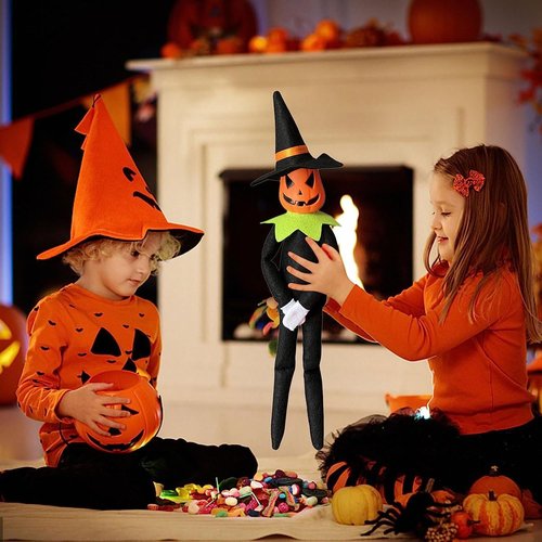 Danoni 14-Inch Handmade Halloween Pumpkin Elf Doll | Festive Stuffed Toy for Holiday Decor - Green