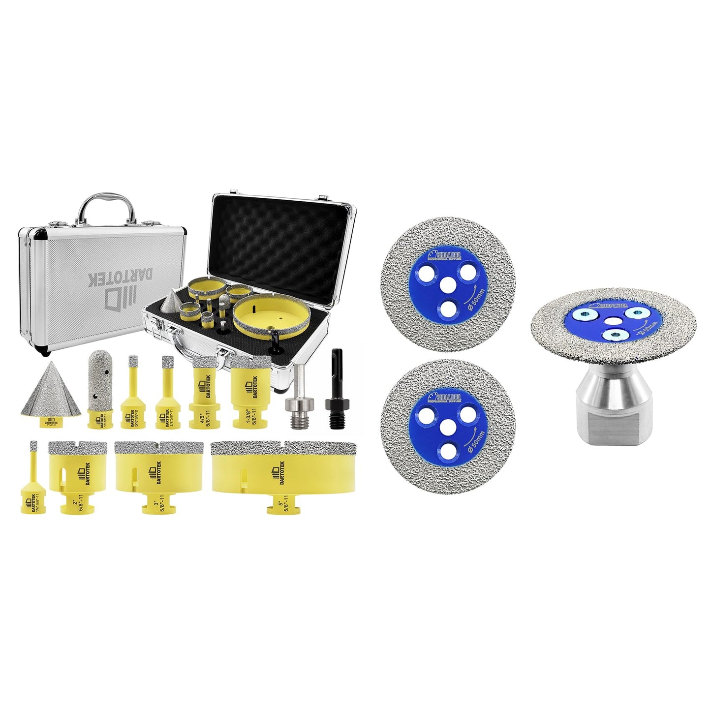 Diamond Core Drill Bits Set 12PCS - DARTOTEK Tile Hole Saw Kit (6/8/10/20/35/50/75/125/20mm/2/SDS/HEX for Porcelain, Ceramic Tile, Granite, Marble, Masonry