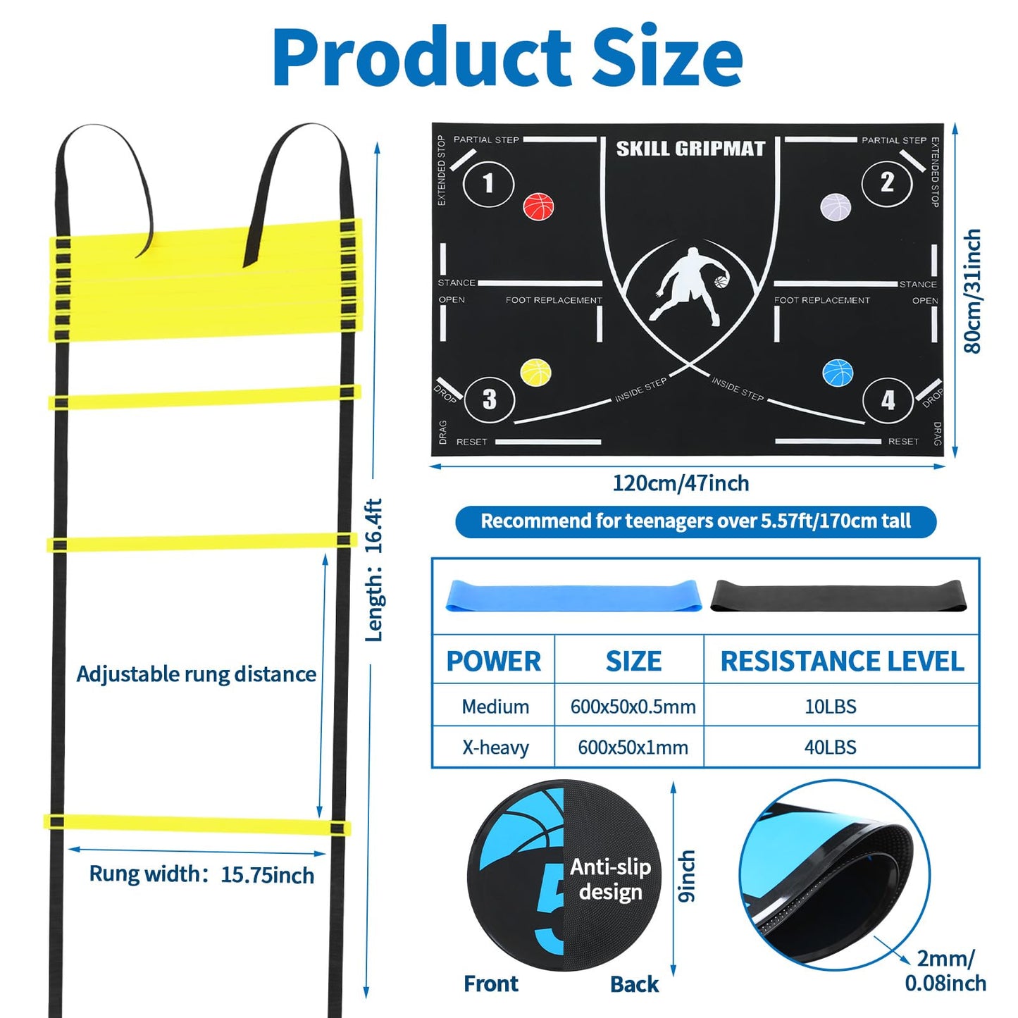 Silipull 15 Pcs Portable Basketball Training Equipment Footwork Training Mat Agility Drill Mat Non-slip Basketball Practice Aids for All Levels to Improve Speed, Strength Coordination(47 x 31 Inches)