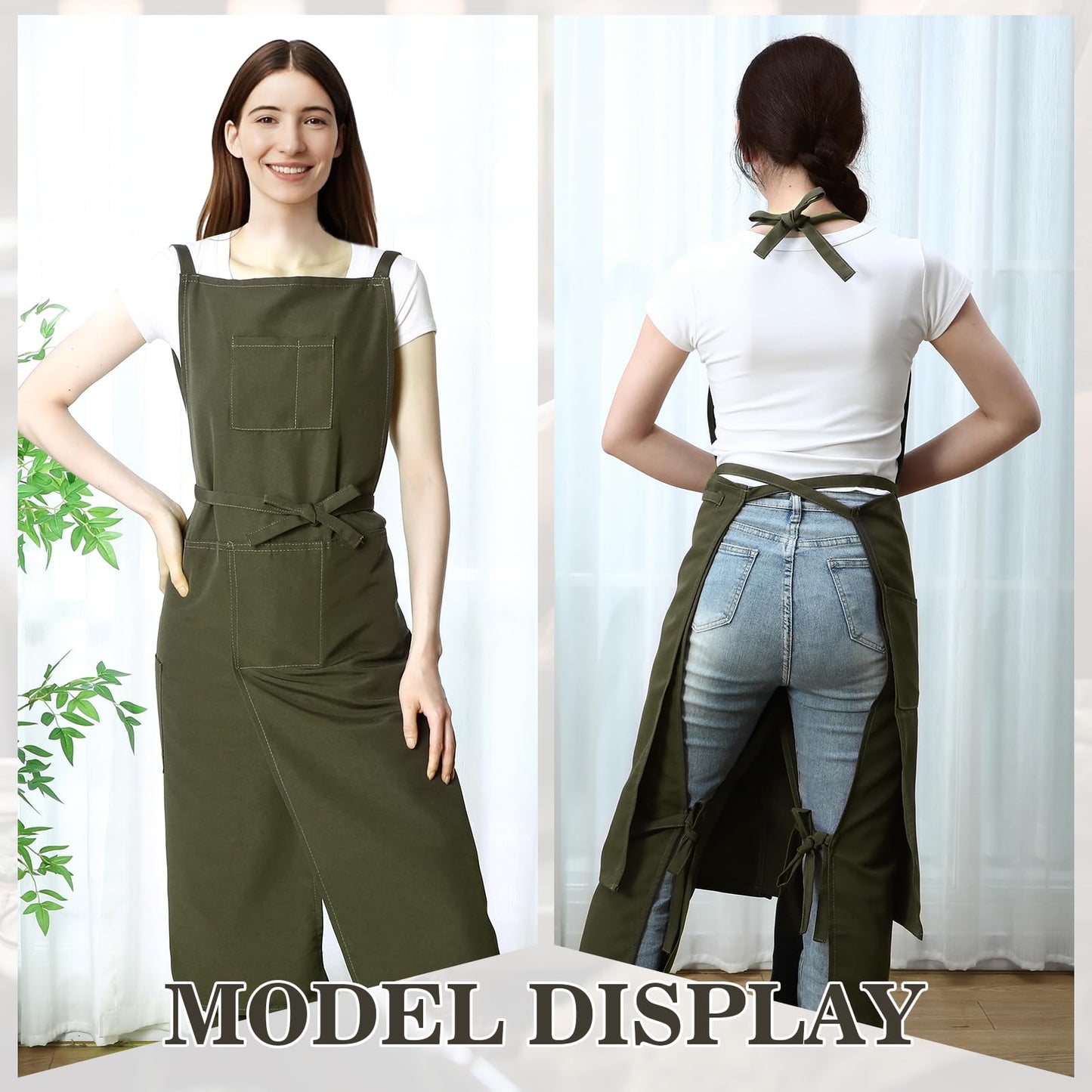 Jeyiour Split Leg Pottery Apron, 2 Layer DIY Ceramic Apron with Convertible Pants, Large Pockets Towel Loop Smock for Unisex(Green)