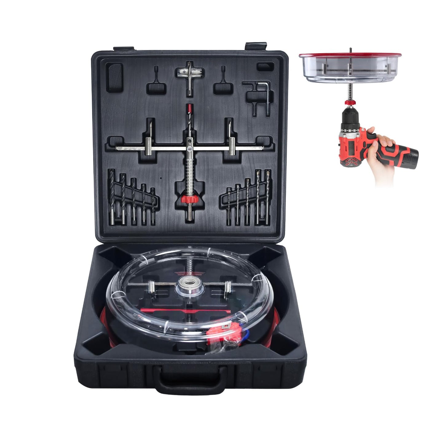 Toolly Adjustable Hole Saw Cutter Kit 1-5/8" to 11-13/16" (40-300mm) Holes Twin Blade Recessed Hole Saw with ABS Dust Shield for Making recessed Lights, Speaker Holes or Ventilation